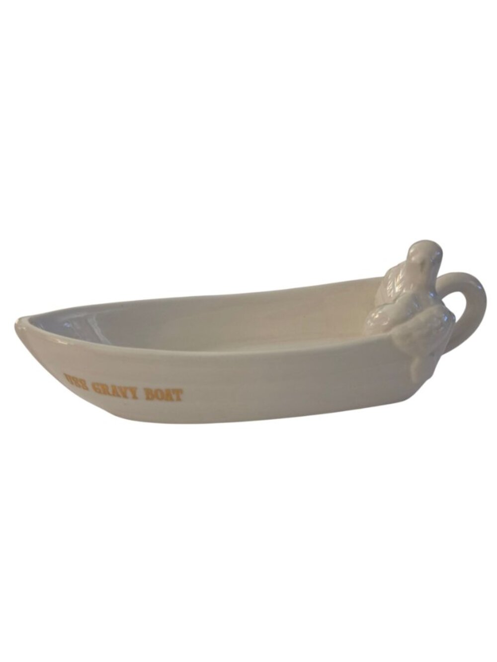 Turkey Gravy Boat White Ceramic Thanksgiving Serving Dish Turkey Handle 8" - Picture 5 of 8